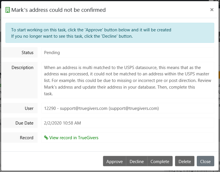 The Multi Matched Address Identified Task - A Data Stewardship Task